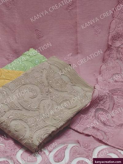 Talent Laser 2027 (detail) — unstitched suit set with laser-cut work by Kanya Creation, Ahmedabad
