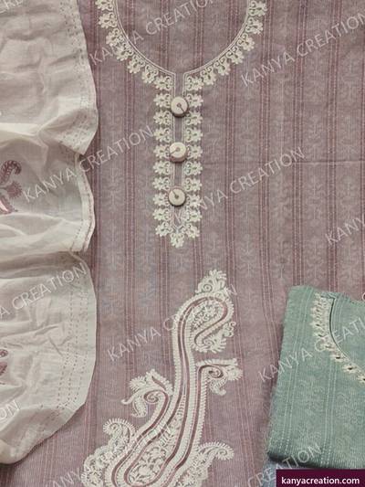 Simply Fancy 2027 (detail) — unstitched suit set with fancy embroidery by Kanya Creation, Ahmedabad